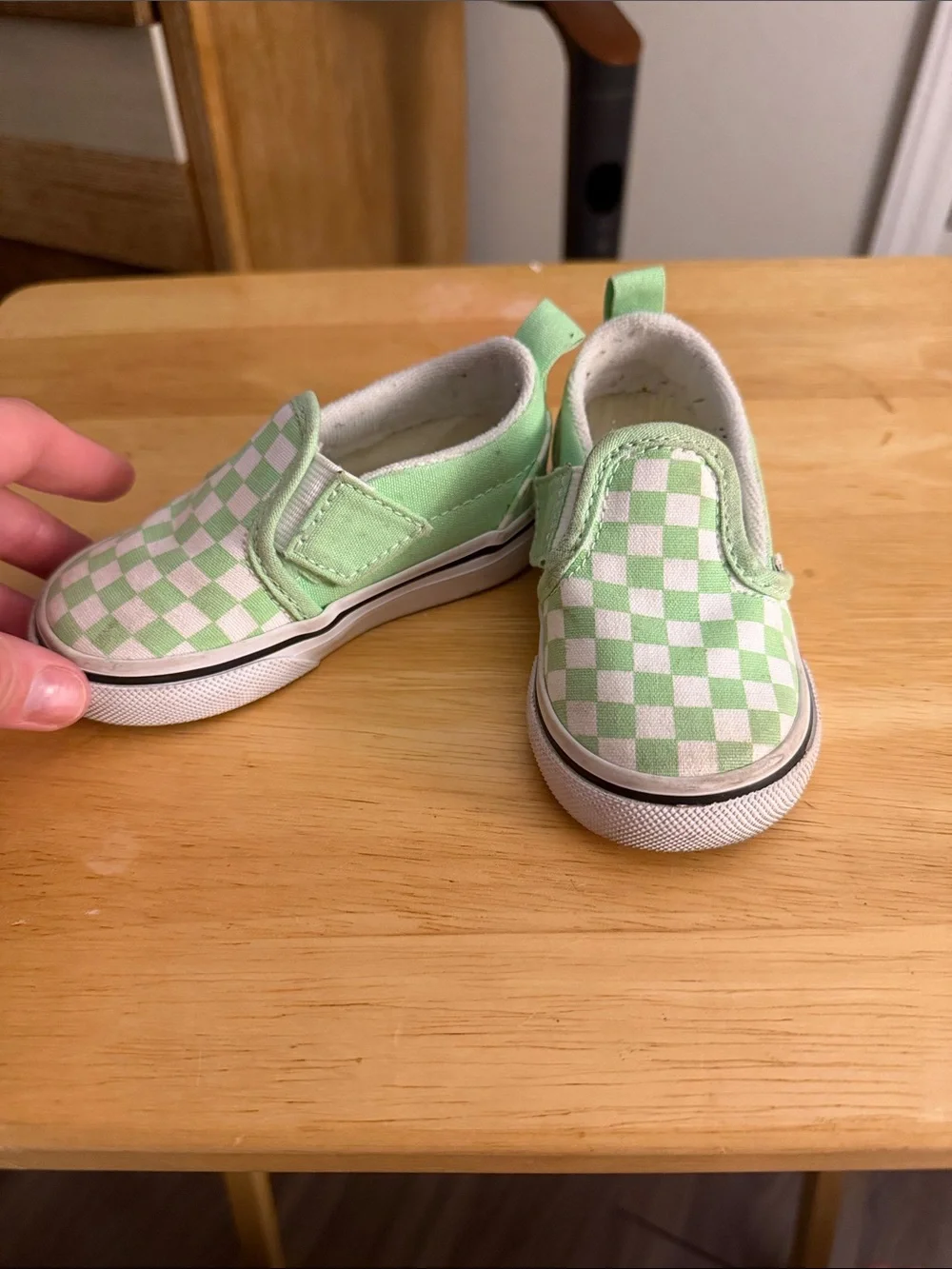 Vans Kids Slip-On Checkerboard Sneakers - Light Green & White